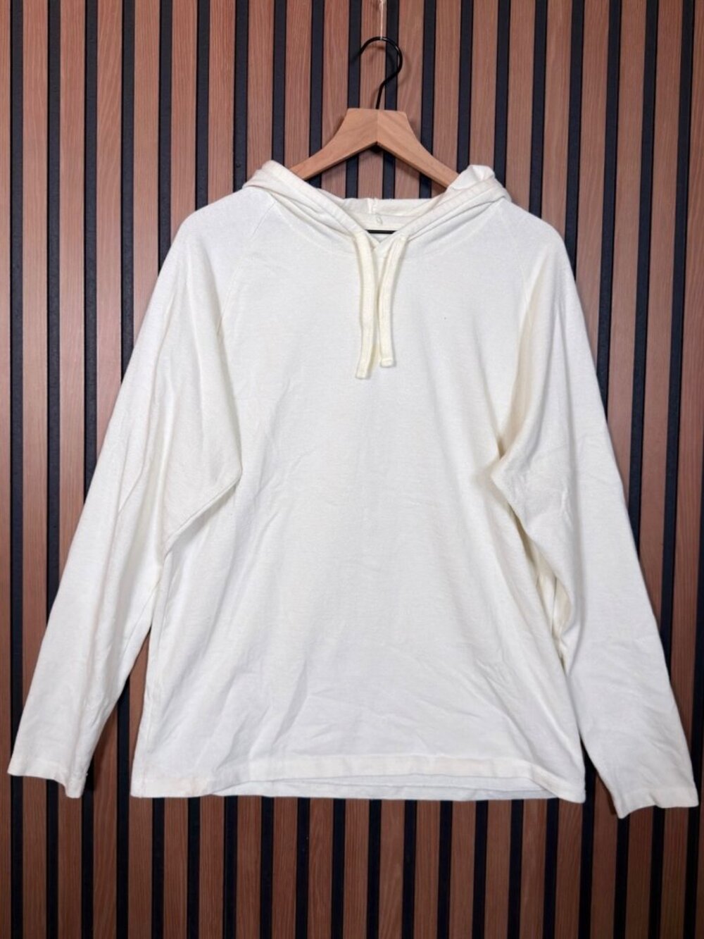 Taylor Stitch Sweater 42 / XL Men Ivory Fleece Pullover Hoodie RPET Cotton Blend